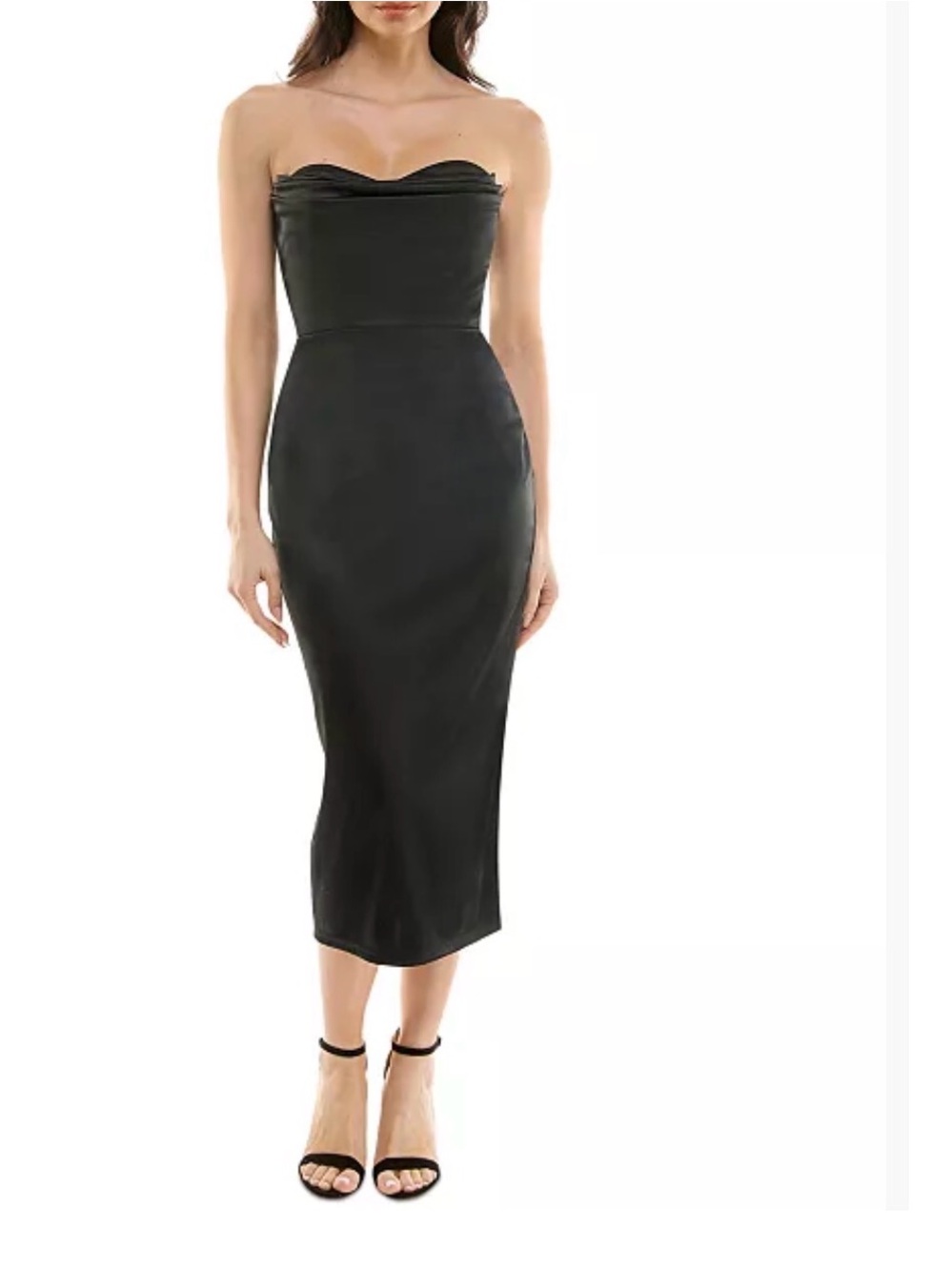 Katia Rae  Black Strapless Sweetheart Midi Sheath Dress